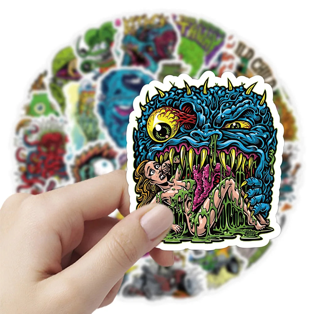 10/30/50PCS Funny Horror Liquid Monster Stickers Cool Graffiti Decoration DIY Skateboard Scrapbook Phone Laptop Car Decals Toys (ONLINE ORDER ONLY)