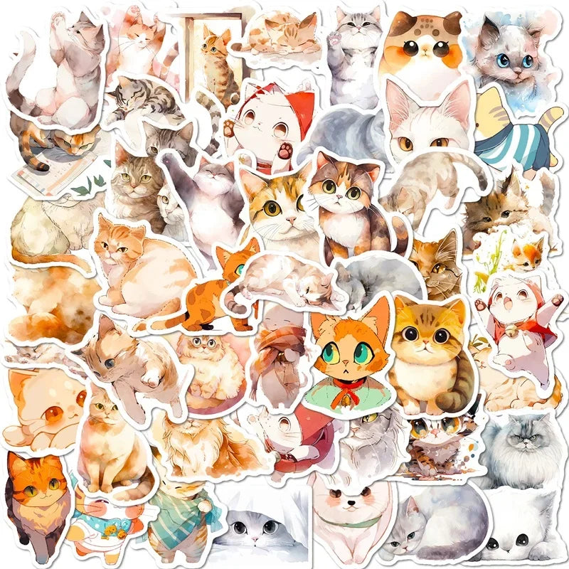 10/30/50PCS Kawaii Cat Mood PVC Graffiti Sticker Sticky Aesthetic Decorative Scrapbook DIY Child Phone Stationery Supply for Kid (Online Order Only)