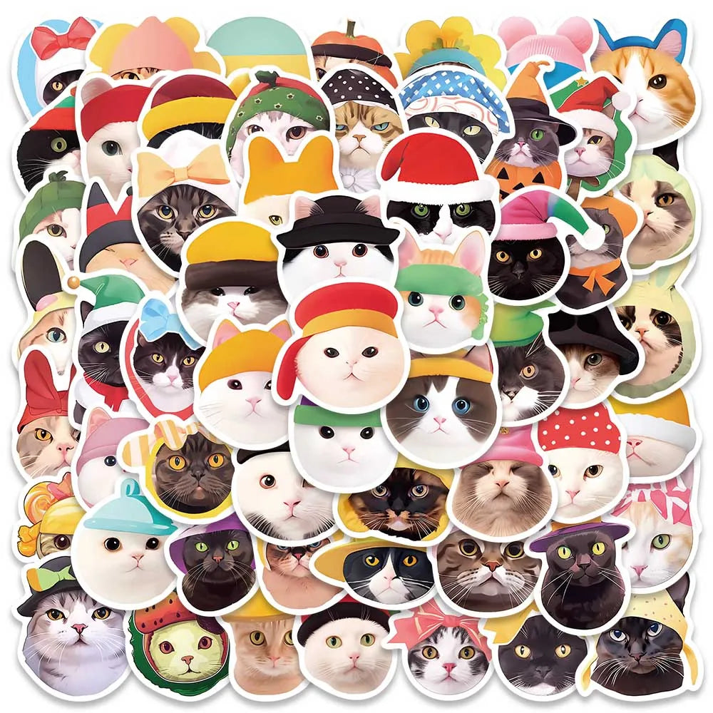 59pcs Cute Cartoon Cats in the Hat Stickers For Laptop Phone Guitar Luggage DIY Waterproof Graffiti Stationery Vinyl Decals (ONLINE ORDER ONLY)
