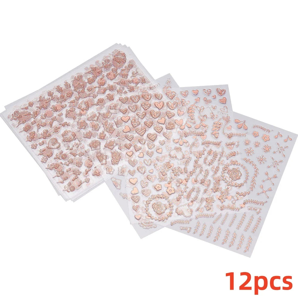 12PCS White Flowers Leaves 3D Nail Stickers Star/Moon/Sun Nail Art Decoration Decals Geometric Flower Stickers Nail Art Supplies (ONLINE ORDER ONLY)