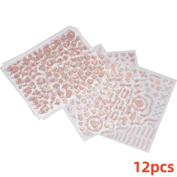 12pcs 3D Golden Glitter Heart Love Nail Stickers Valentine Self Adhesive Cute Cartoon Decal Geometry Slider Manicure Decoration* (ONLINE ORDER ONLY)