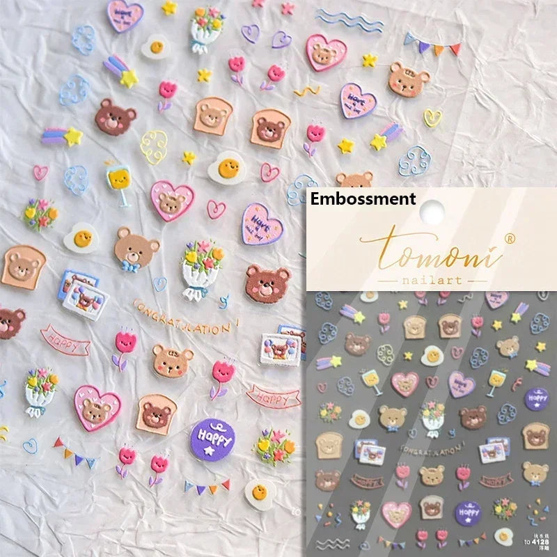 Bowknot Bear Cake Chocolates Food Star Cherry Apple Cook Love Heart Adhesive Nail Art Sticker Rhinestone Reliefs Manicure Decal (ONLINE ORDER ONLY)
