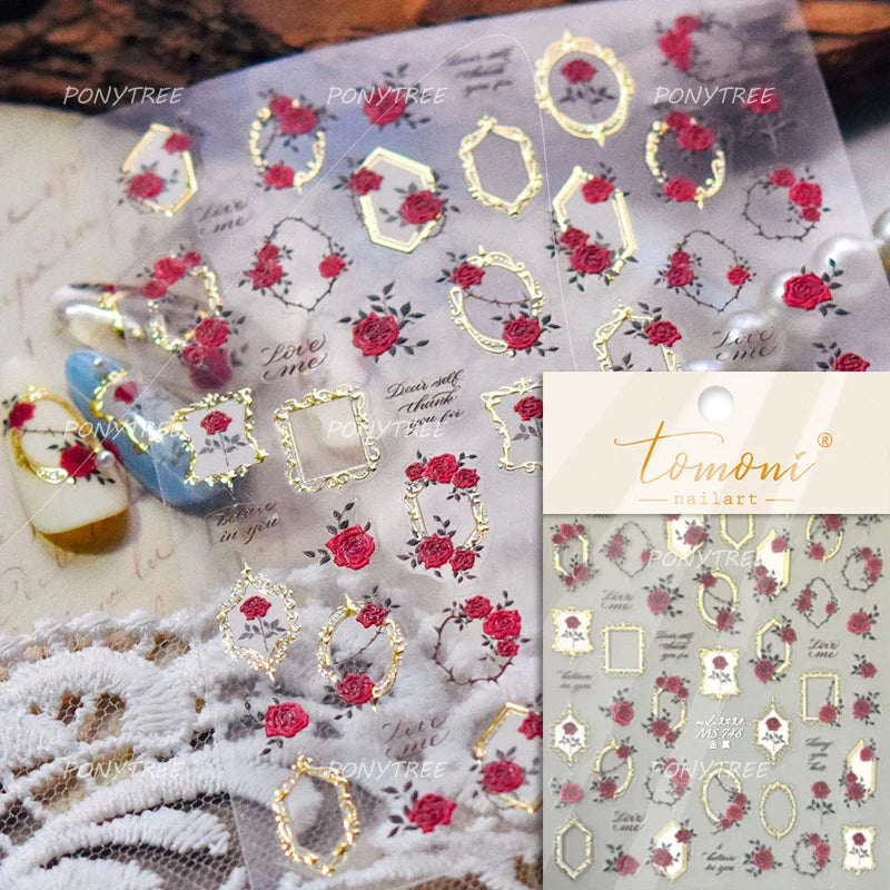Retro Red Butterfly Snake Rose Flower Evil Eyes Gothic Architecture Cross Dark Self Adhesive Nail Art Stickers Manicure Decals (ONLINE ORDER ONLY)