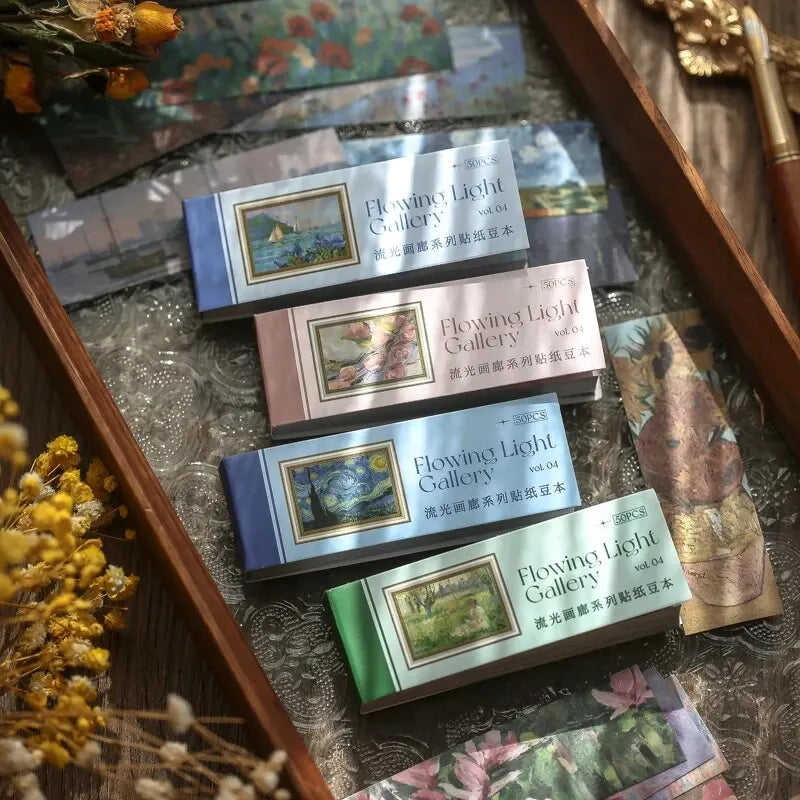 50 Sheets/book of Washi Paper Sticker Book Retro Oil Painting Style DIY Handbook Photo Album Decorative Materials (Online Order Only)