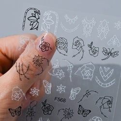 1PC Lace Flower Leaf Nail Sticker Geometric Line Leaf Floral Nail Art Decal Abstract Elegant Black White Pattern Nail Decoration (ONLINE ORDER ONLY)