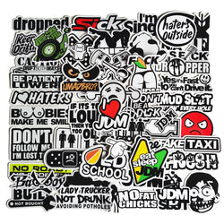 50pcs Funny JDM Styling Stickers Skateboard Luggage Bumper Bike Car Motorcycle Scooter Cool Decals Sticker Bomb Toy Waterproof (Online Order Only)