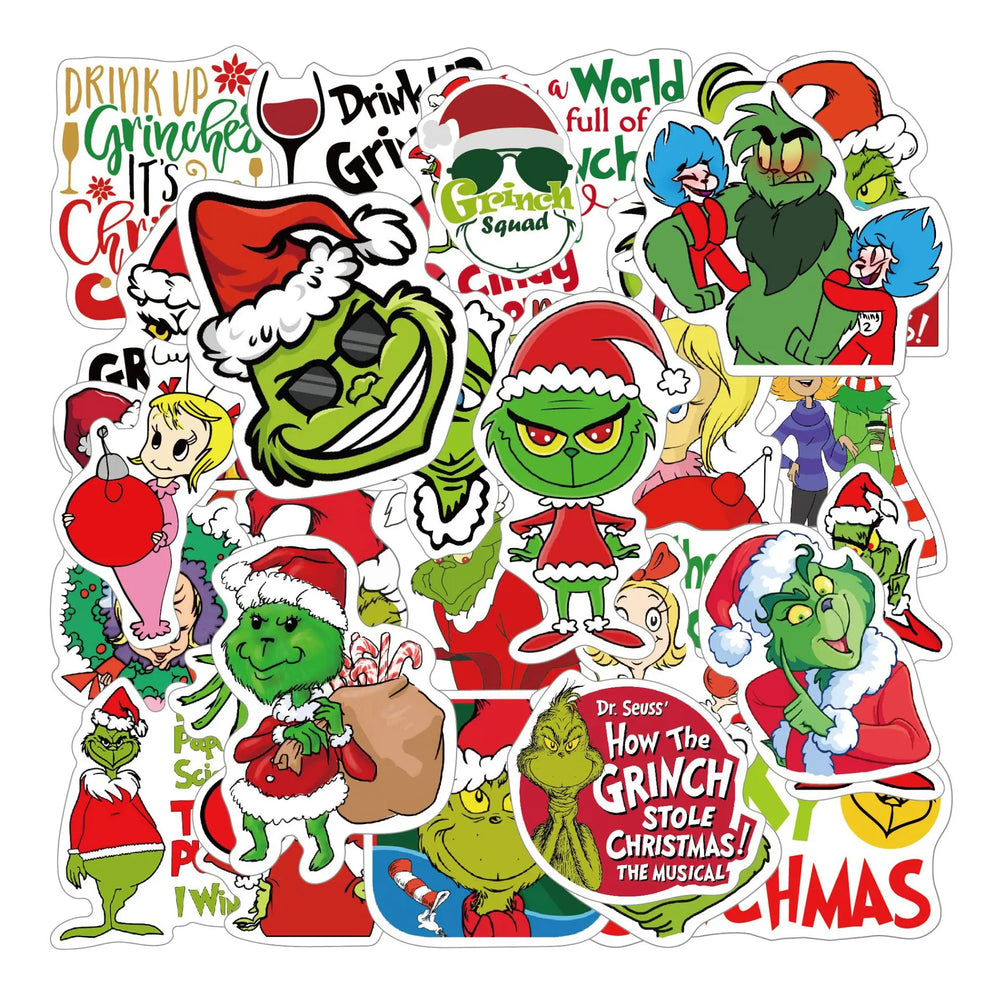 10/30/50PCS The Grinch Movie Stickers Funny Cartoon Sticker Christmas Graffiti Decals Luggage Laptop Guitar Car Bike Kids Toys (ONLINE ORDER ONLY)
