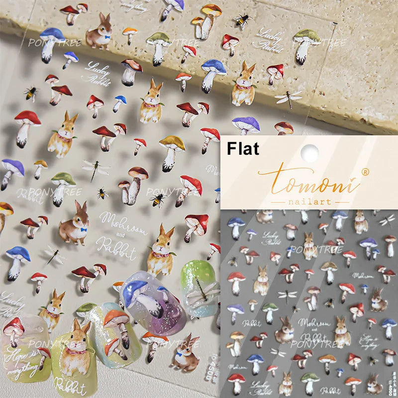 Squirrel Mushroom Apple Strawberry Cherry Pinecone Ginkgo Leaf Self Adhesive Nail Art Stickers Butterfly Flower Manicure Decals (ONLINE ORDER ONLY)