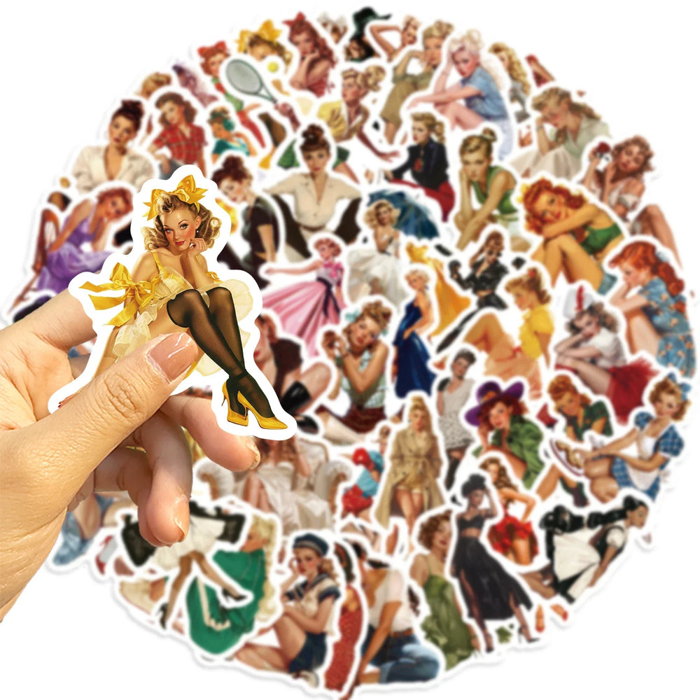 60pcs Retro Girl Sticker Collection Vintage Beauty Stickers Waterproof Vinyl Decals for Laptop Water Bottle Car Motorcycle﻿ (ONLINE ORDER ONLY)