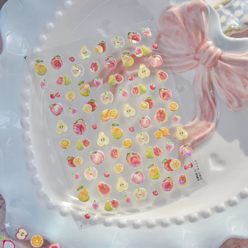 Fruit Paradise Guava Strawberry Pear Peach Orange Watermelon Pitaya Cherry Kiwifruit Pineapple Nail Art Stickers Manicure Decals (ONLINE ORDER ONLY)