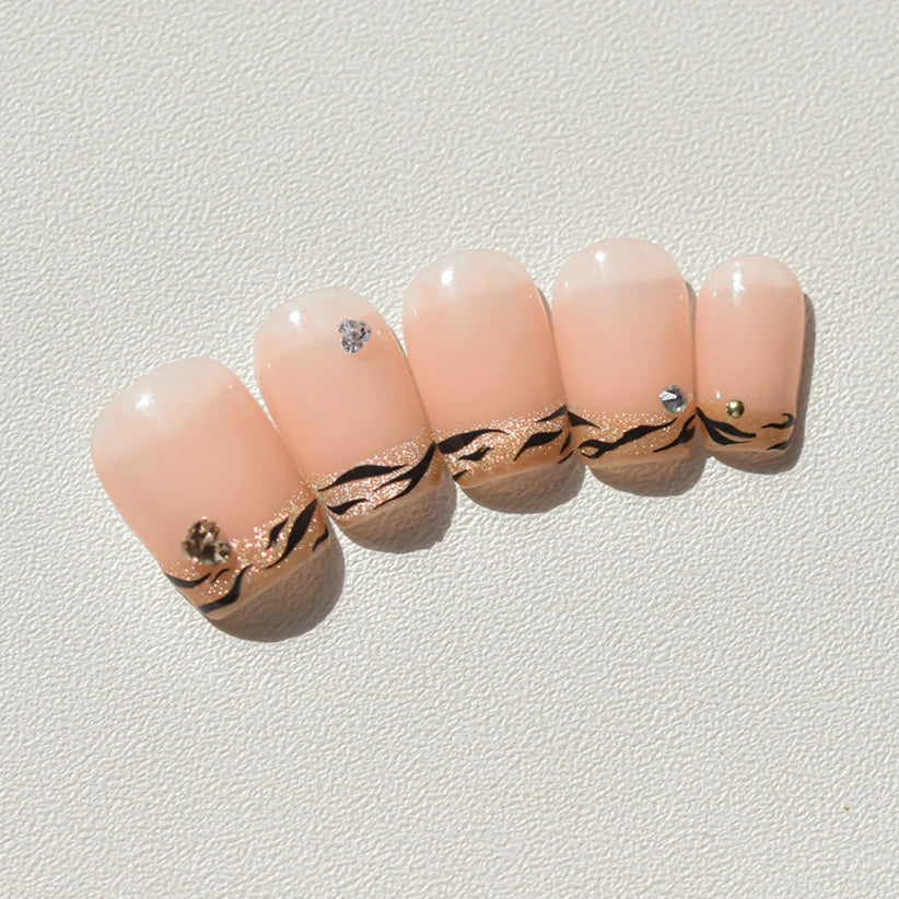 Chic Halo Dyeing Zebra Stripes Tender Black White Line Design Crescent Moon Arc Adhesive Nail Art Sticker Relief Manicure Decals (Online Order Only)