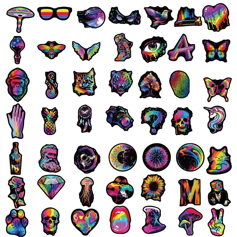 10/30/50PCS Black Edged Rainbow PVC Sticker Aesthetic Children's Decoration Scrapbooking Stationery School Supplies for Kids (ONLINE ORDER ONLY)