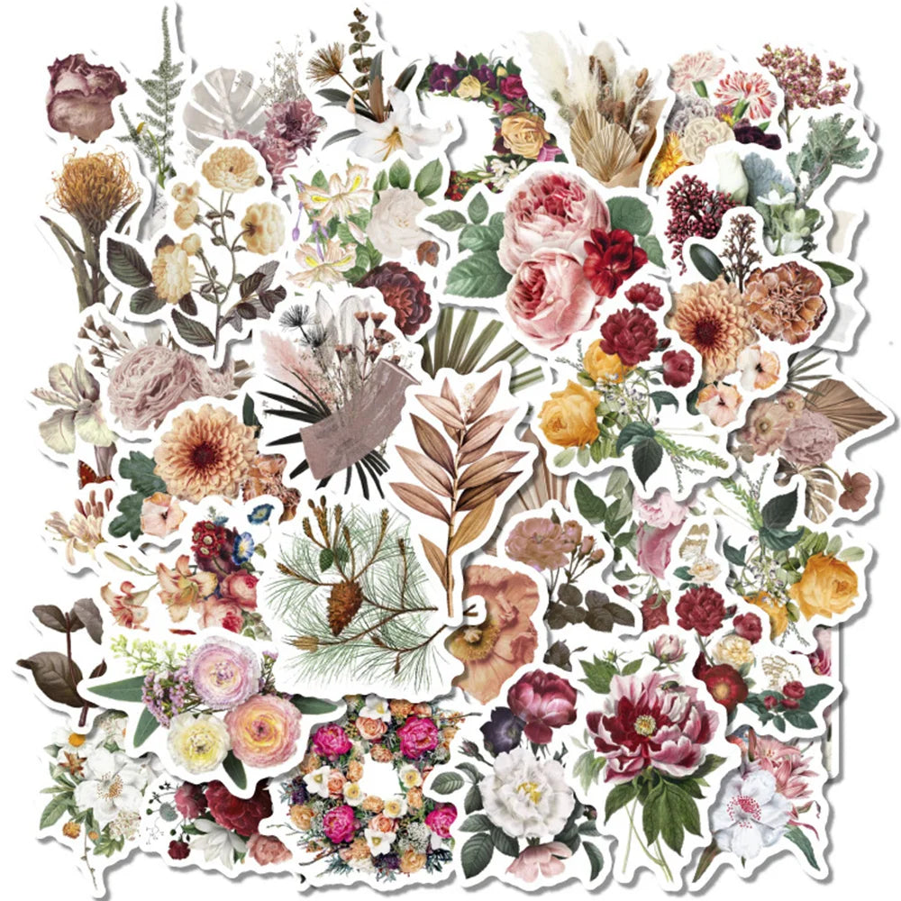 Vintage Plant Flower Stickers Decals for Laptop, Phone, Guitar, Fridge, Car, Stationery, Kids Toys - 10/20/40pcs (Online Order Only)