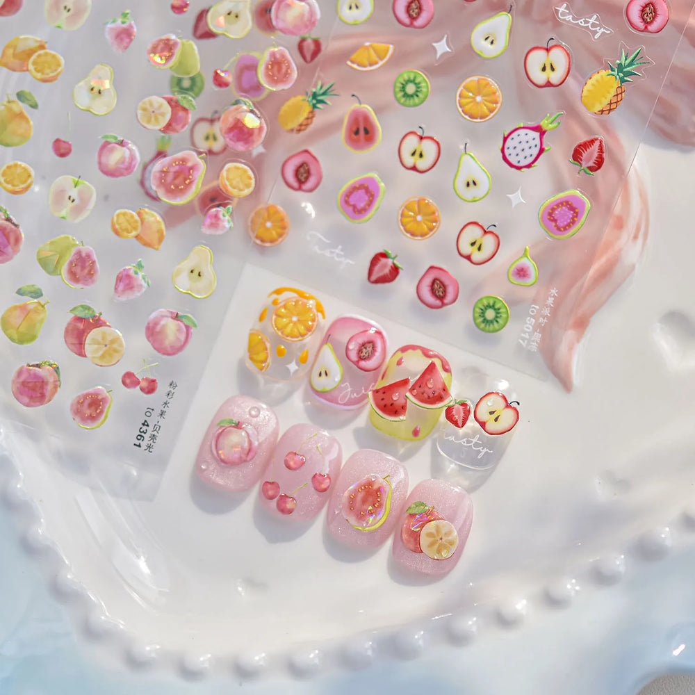 Fruit Paradise Guava Strawberry Pear Peach Orange Watermelon Pitaya Cherry Kiwifruit Pineapple Nail Art Stickers Manicure Decals (ONLINE ORDER ONLY)
