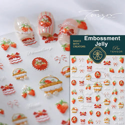 Colorful Food Pudding Alkali Water Bowknot Cream Fork Cup Bread Jelly Fruit Cartoon Cake Relief Nail Art Sticker Manicure Decals (ONLINE ORDER ONLY)