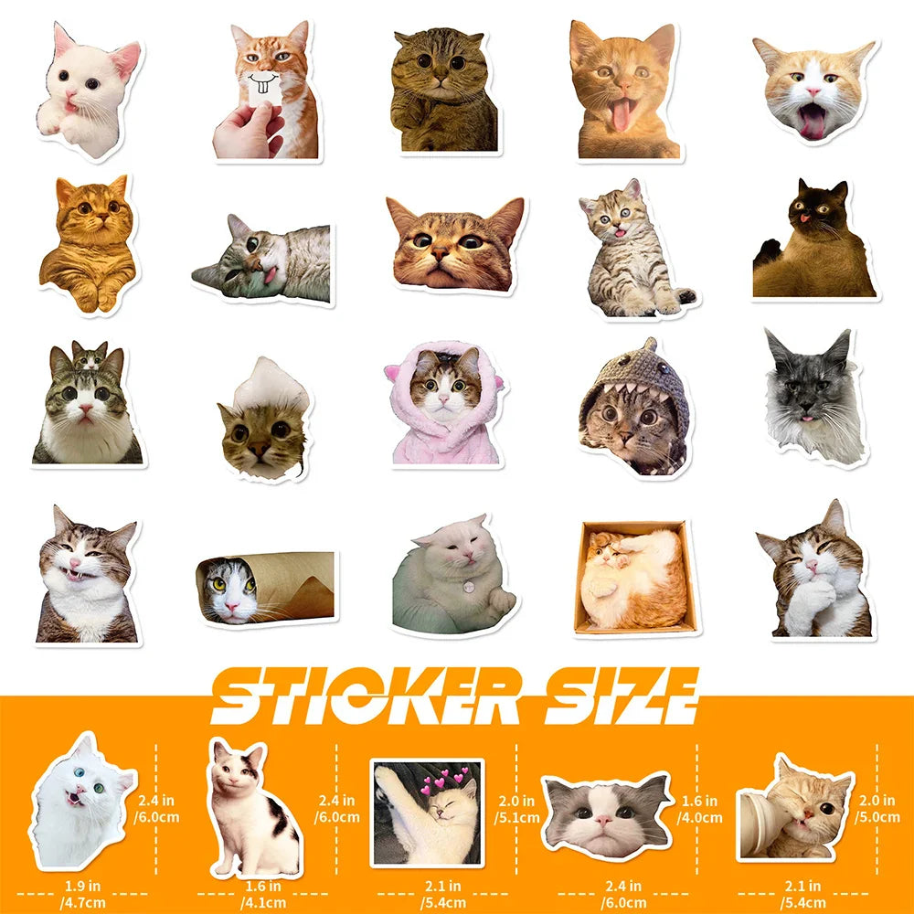 10/30/50/100pcs Cute Funny Meme Animal Cat Kitty Stickers Decals Laptop Notebook Luggage Car Decoration Sticker Kids Classic Toy (ONLINE ORDER ONLY)
