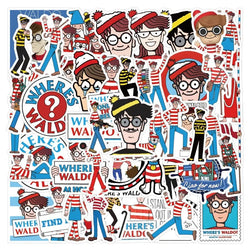 50pcs Where's Waldo Anime Stickers for Laptop, Phone, Car, Scooter, Suitcase, Water Bottle, Stationery, Refrigerator Decoration (Online Order Only)