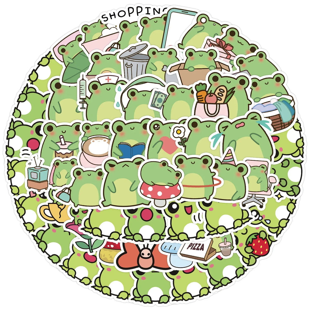 Kawaii Frog Stickers Waterproof Cartoon Decals for Laptop, Guitar, Bike, Skateboard, Kids Toy (Online Order Only)