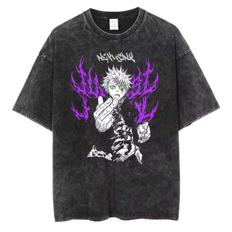 Ryomen Sukuna Washed T-Shirt: Harajuku Oversized Anime Tee (ONLINE ORDER ONLY)