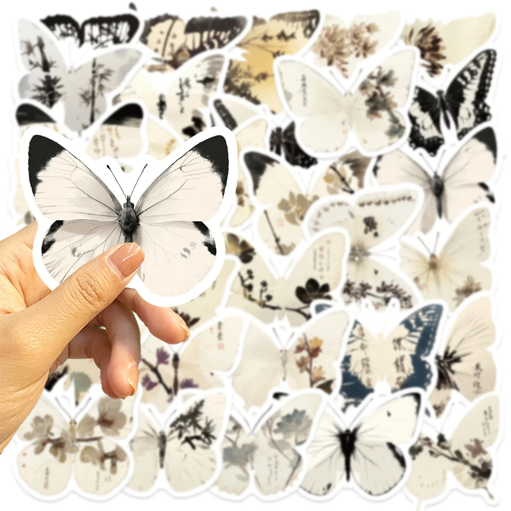 30Pcs Ink Butterfly Graffiti Stickers For Guitar Suitcase Phone Scrapbook DIY Vintage Sticker Craft Supplies (ONLINE ORDER ONLY)