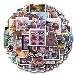 Moo Deng Hippopotamus Stickers Kawaii Animal Decals for Scrapbook, Laptop, Bike, Kids Toy (Online Order Only)