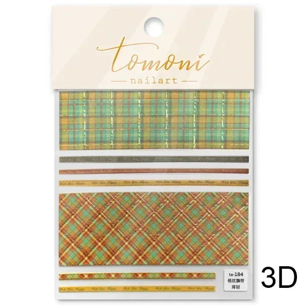 Geometric French Style Colorful Square Grid Rhombus Line Stripe Bowknot 3D Self Adhesive Nail Art Stickers Shiny Manicure Decals (ONLINE ORDER ONLY)
