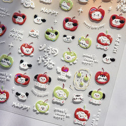 Cute Apple Fruit Dog Puppy Cat Kitten Adhesive Nail Art Sticker Charming Delicate Rhinestone Shiny Manicure Decals Nail Supplies (ONLINE ORDER ONLY)