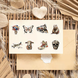 50Pcs Animals of Newspaper Sculptures Stickers Laptop Suitcase Graffiti Skateboard Luggage Waterproof PVC Stickers Kids Gift Toy (Online Order Only)