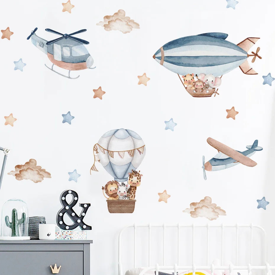 Cartoon Animal Hot Air Balloon Wall Stickers for Kids Room Decor Removable Decal (ONLINE ORDER ONLY)