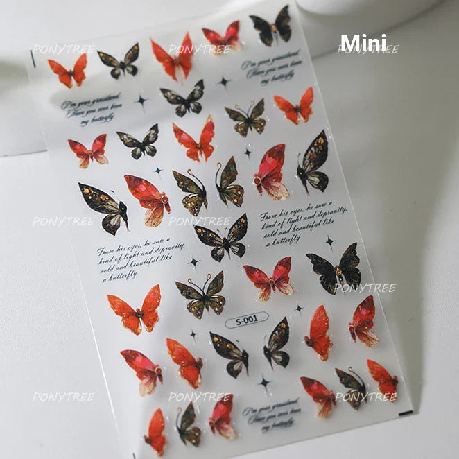 Charming Pink Purple Embroidery Gradual Butterfly Flowers Green Leaf 5D Tender Self Adhesive Nail Art Stickers Manicure Decals (ONLINE ORDER ONLY)