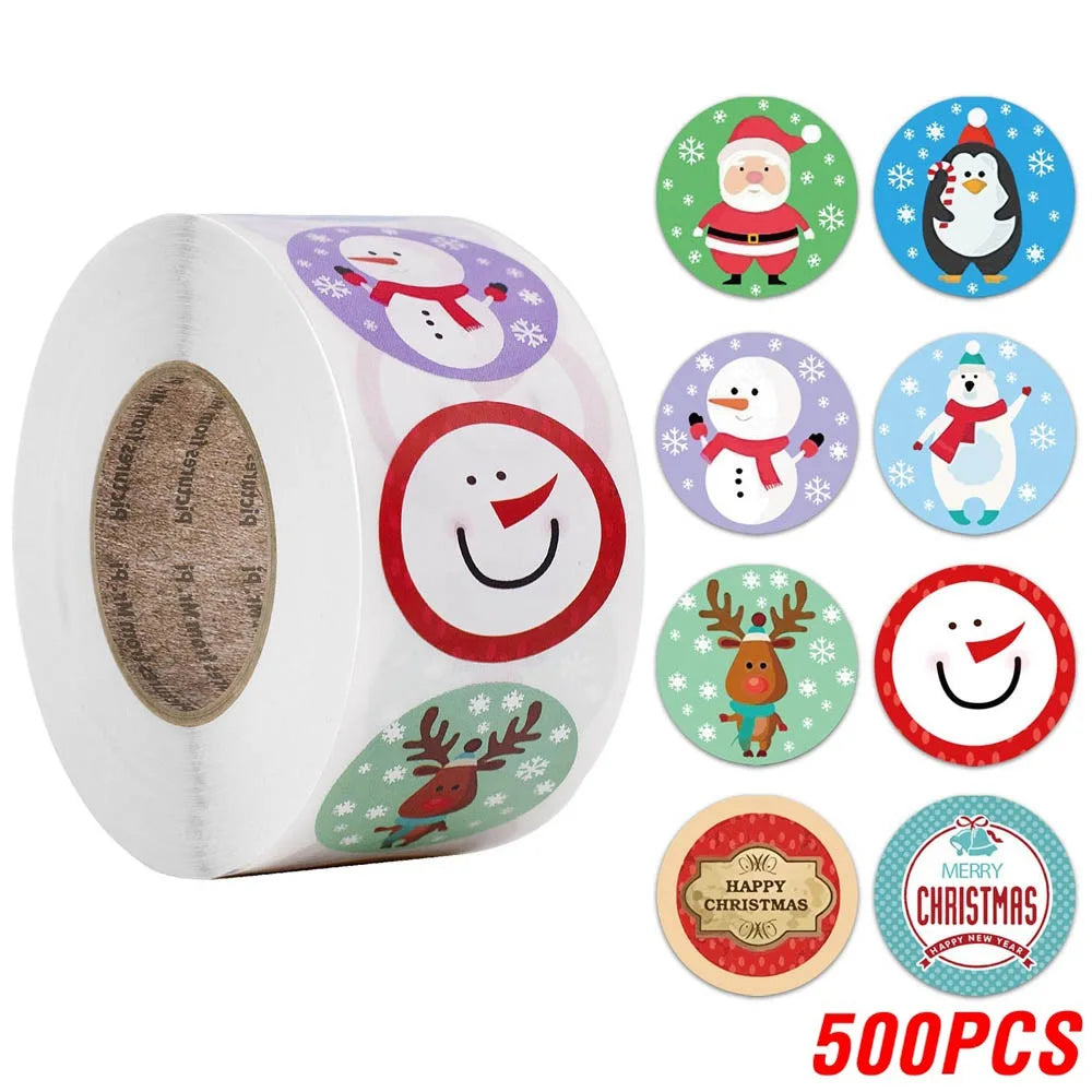 100-500pcs Merry Christmas DIY Handmade Sticker Package Thank You Label Sealing Stickers Party Festive Decor Supplies Children (ONLINE ORDER ONLY)