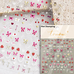 Pink Juicy Strawberry Fruit Cutting Line Ribbon Bowknot Star Happy Sweet Lovely Fruits Delicate Nail Art Stickers Manicure Decal (ONLINE ORDER ONLY)