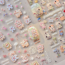 Spring Dog Bear Toy Rose Flower Floral Print Letter Bone Butterfly Cat Puppy Relief Adhesive Nail Art Stickers Manicure Decals (Online Order Only)