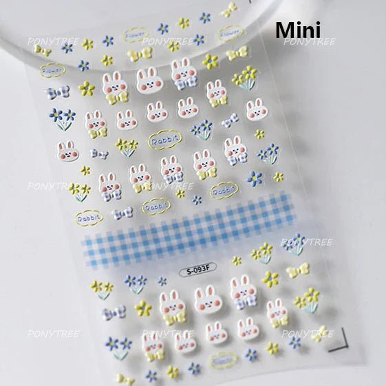 Graffiti Rabbit Dog Bunny Milk Strawberry Jewel Candy Knife Envelope Soft Relief Adhesive Nail Art Stickers Cute Manicure Decals (Online Order Only)