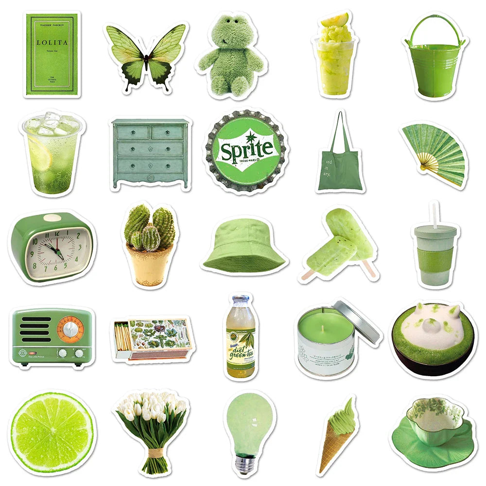 10/30/50PCS Ins Style Cartoon Green Stickers Decal Waterproof Skateboard Laptop Phone Motorcycle Guitar Car Sticker Toy Graffiti (ONLINE ORDER ONLY)