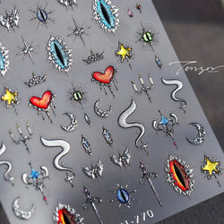 Glitter Star Snake Moon Darkness Eye Love Heart Crown Sword Self Adhesive Nail Art Stickers Punk Jelly Angel Wing Manicure Decal (ONLINE ORDER ONLY)