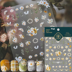 White Daisy Sunflower Green Leaves Wreath Garland Flower Cluster Bouquet Flat Adhesive Nail Art Sticker Manicure Decals Supplies (Online Order Only)