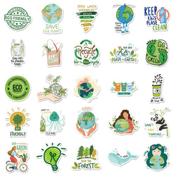 10/30/50PCS Protect Environment Green Cartoon Sticker DIY Waterproof Suitcae Bicycle Skateboard Scrapbook Car Laptop Wall Decals (Online Order Only)