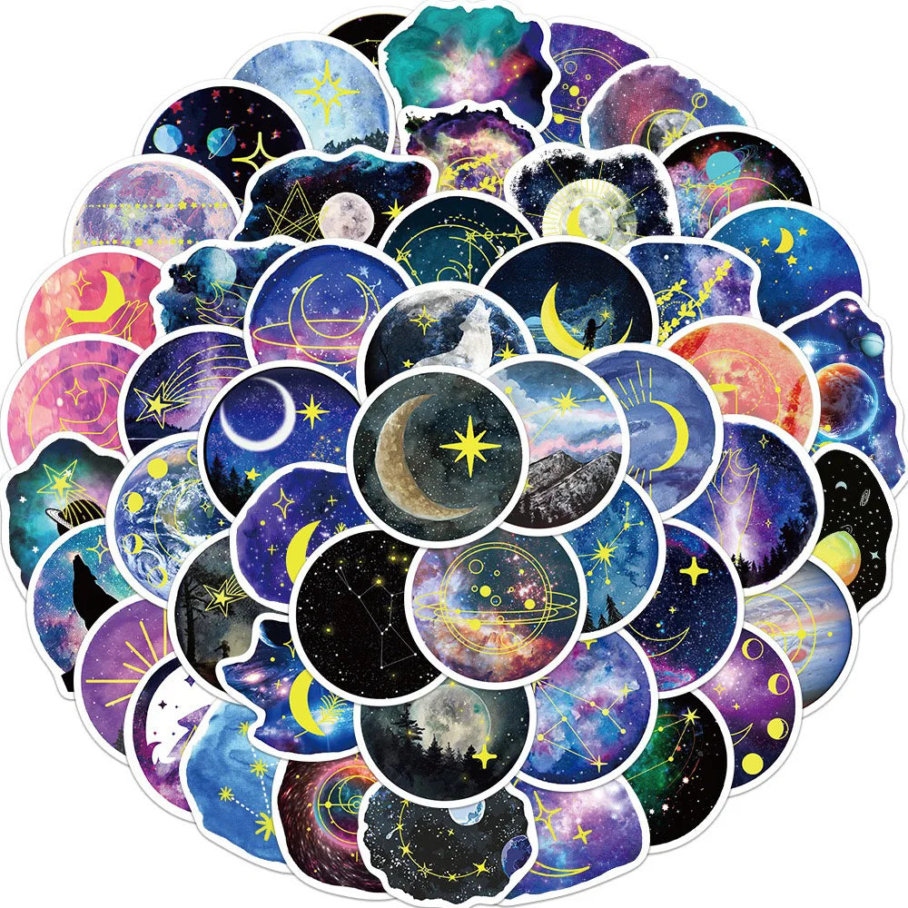 Magic Moon Stars Stickers for Phone Laptop Luggage Skateboard Kids Fun Decals (Online Order Only)