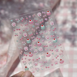 Colored Shiny Jelly Claw Paw Pudding Dessert Cherry Bowknot Cake Bow Tie Drink Food Love Heart Nail Art Sticker Manicure Decal (ONLINE ORDER ONLY)