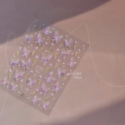 Blue Purple Tulip Flower Butterfly Garden Blossom Floral Charming Delicate 5D Relief Adhesive Nail Art Stickers Manicure Decals (ONLINE ORDER ONLY)