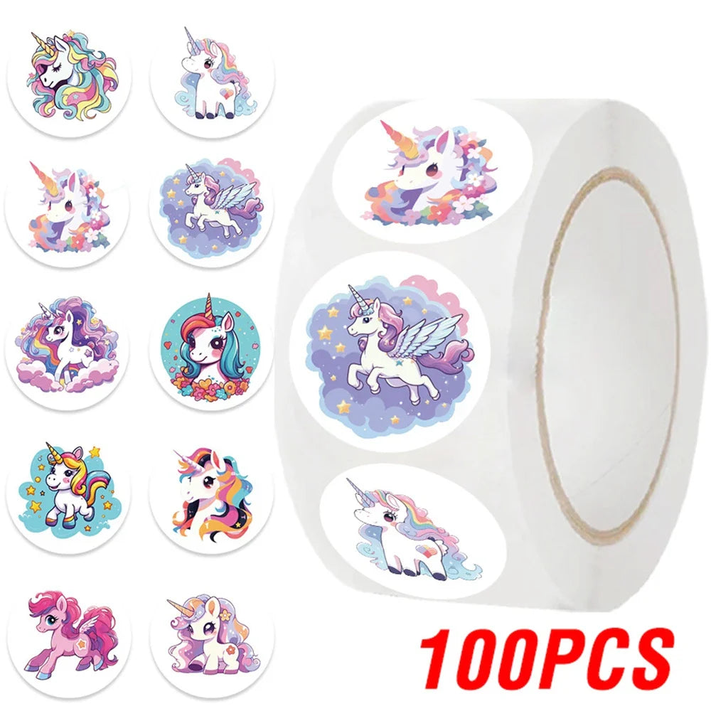 100-500pcs Cute Cartoon Unicorn Sticker Childrens Reward Gift Label Decoration Teacher Encouragement Student Stationery Sticker (Online Order Only)
