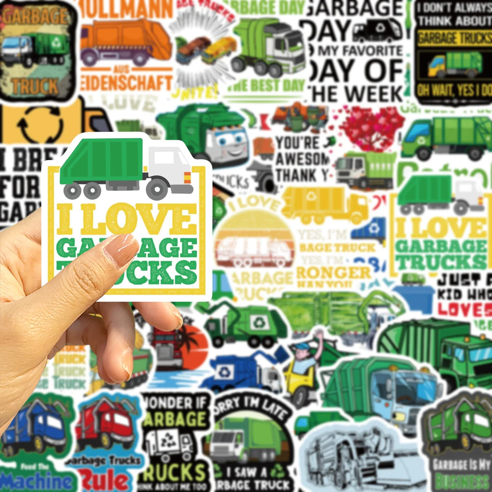 50PCS Green Garbage Truck Stickers For Suitcase Skateboard Laptop Luggage Phone Car Styling DIY Decal Sticker (ONLINE ORDER ONLY)
