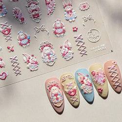 Cream Wind Cat Rabbit Kitten Bunny Bowknot Flower Butterfly Cake Cherry Tulip 5D Self Adhesive Nail Art Stickers Manicure Decals (Online Order Only)