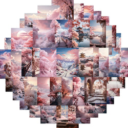 50PCS INS Landscape Pink Painting Stickers Vsco Vinyl Aesthetic Stickers for Water Bottles Waterproof Sticker for Kids Girl (Online Order Only)