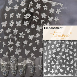 Delicate Dreamy Petal Star Tulip Flower Purple Bowknot Butterfly Illusion Chic Relief Adhesive Nail Art Stickers Manicure Decals (Online Order Only)