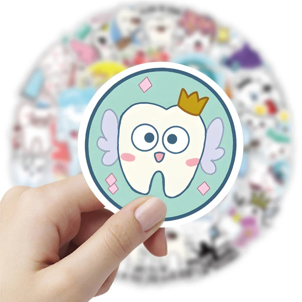 10/30/50pcs Cute Funny Cartoon Protect Teeth Graffiti Stickers Kawaii Laptop Phone Suitcase Decoration Stationery Sticker Toys (ONLINE ORDER ONLY)