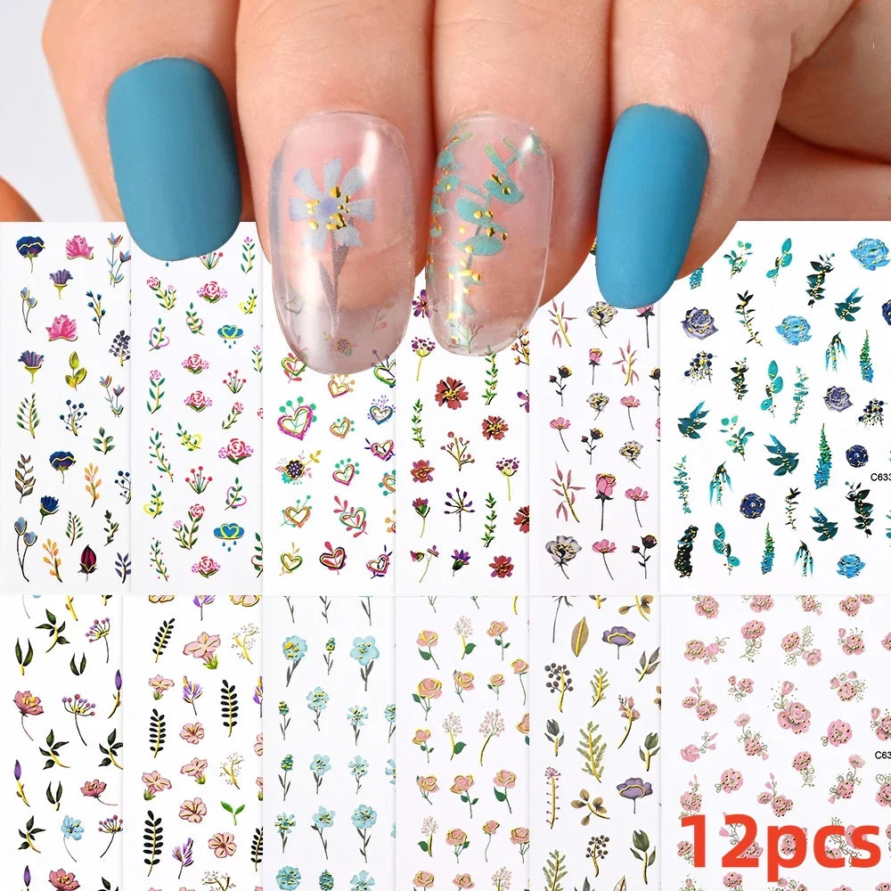 12PCS White Flowers Leaves 3D Nail Stickers Star/Moon/Sun Nail Art Decoration Decals Geometric Flower Stickers Nail Art Supplies (ONLINE ORDER ONLY)