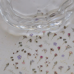 Dried Flowers Rose Butterfly Love Heart Golden Stroke Flying Crane Silver Adhesive Nail Art Stickers Rhinestone Manicure Decals (ONLINE ORDER ONLY)