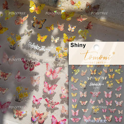 Delicate Dreamy Petal Star Tulip Flower Purple Bowknot Butterfly Illusion Chic Relief Adhesive Nail Art Stickers Manicure Decals (Online Order Only)